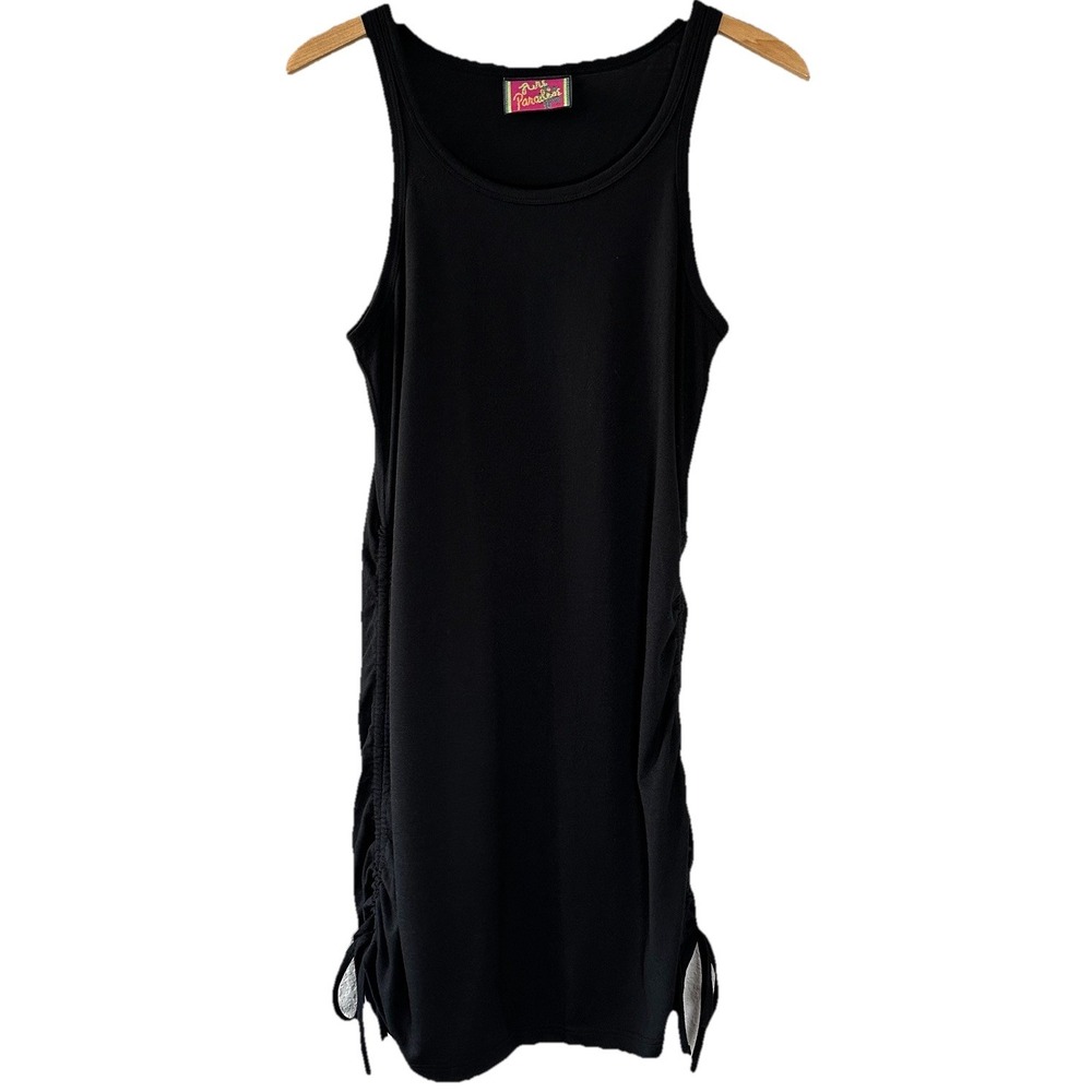 Pure Paradise Womens Size M Black Ruched Tank Dress Y2K‎ Minimalist Bodycon